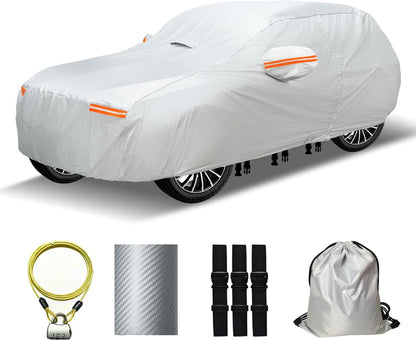 30 Layers Car Cover for Automobiles All Weather Waterproof, Outdoor Snowproof UV Protection Windproof, Door Zipper, Soft Cotton, Heavy Duty Universal Car Covers, (Silver, Fit Sedans 171"-180")