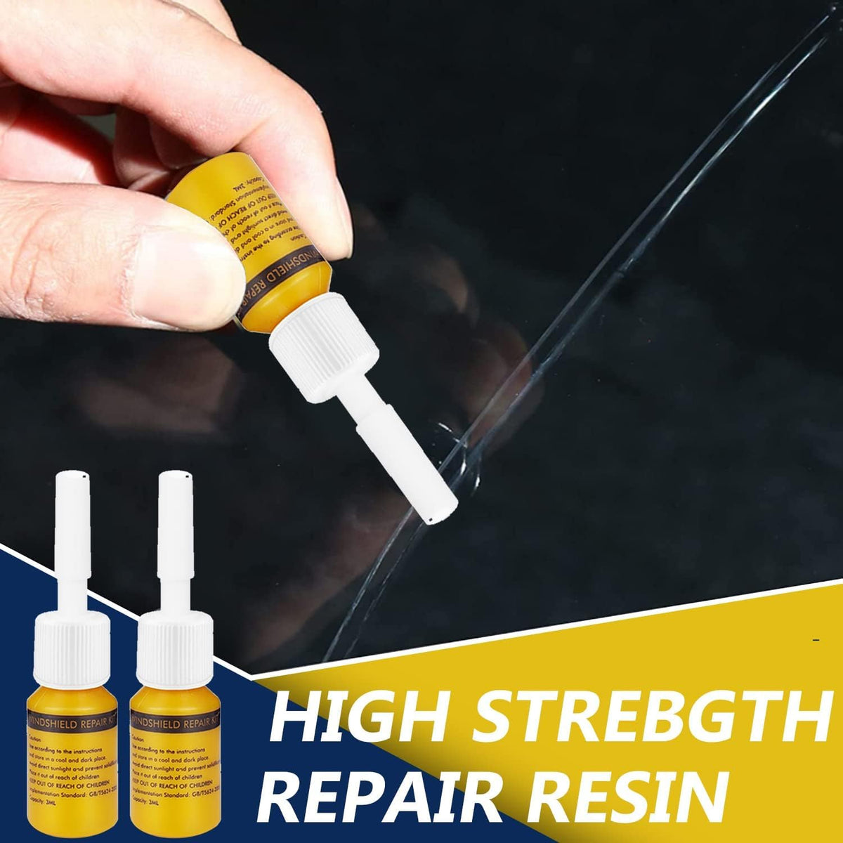 Windshield Repair Kit, 4 Pack Windshield Crack Repair Kit, Upgraded Windshield Chip Repair Kit with Pressure Syringes, Car Window Crack Repair Kit Quick Fix for Bulls-Eye & Star-Shaped Chips, Cracks