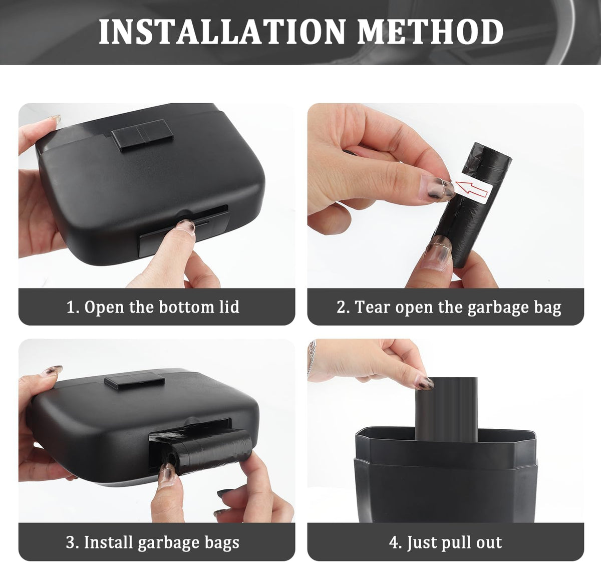 IHOTDER 2PCS Car Trash Can with Lid + 60PCS Garbage Bags,Mini Trash Can Interior Accessories for Door/Seat/Center Console/Home/Office,Multifunctional Car Organizers and Storage (Black)