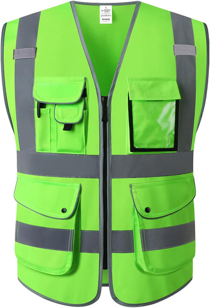 XIAKE 9 Pockets Class 2 High Visibility Reflective Safety Vest for Men Women,Meets ANSI/ISEA Standard