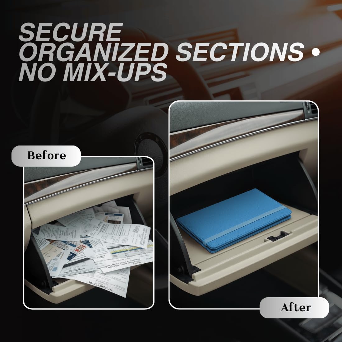 LINTRU Car Insurance and Registration Card Holder, Fits Folded Registration Papers, Double-Stitched Rigid Backing, Secure Elastic Closure, Vehicle Document Organizer, Car Accessories for Men & Women