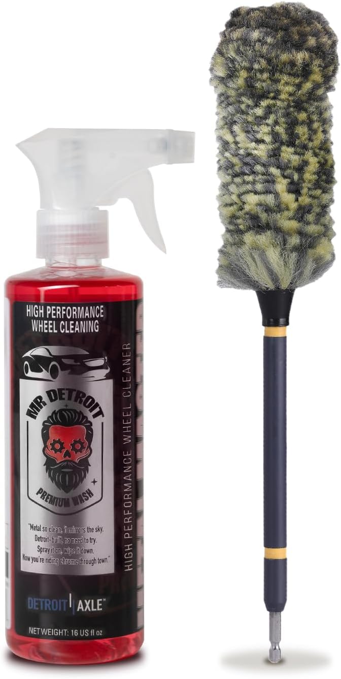 Mr. Detroit - Drill Wheel Brush w/Durable Soft Wool Microfiber Bristles and Steel Shaft for Car Tires, Wheels, Rims, Brakes and Any Other Narrow Spaces| Rim Brush Cleaning Tool w/Non-Scratch Bristle