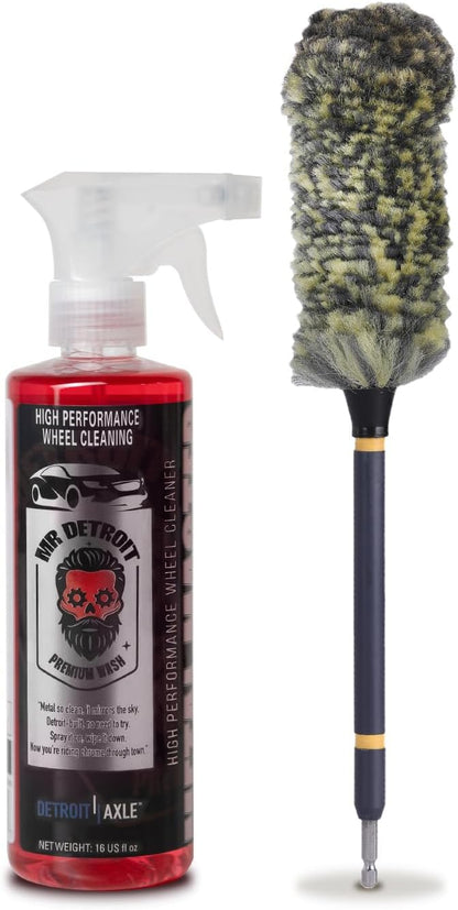Mr. Detroit - Drill Wheel Brush w/Durable Soft Wool Microfiber Bristles and Steel Shaft for Car Tires, Wheels, Rims, Brakes and Any Other Narrow Spaces| Rim Brush Cleaning Tool w/Non-Scratch Bristle