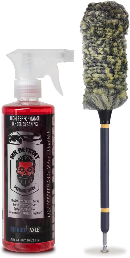 Mr. Detroit - Drill Wheel Brush w/Durable Soft Wool Microfiber Bristles and Steel Shaft for Car Tires, Wheels, Rims, Brakes and Any Other Narrow Spaces| Rim Brush Cleaning Tool w/Non-Scratch Bristle