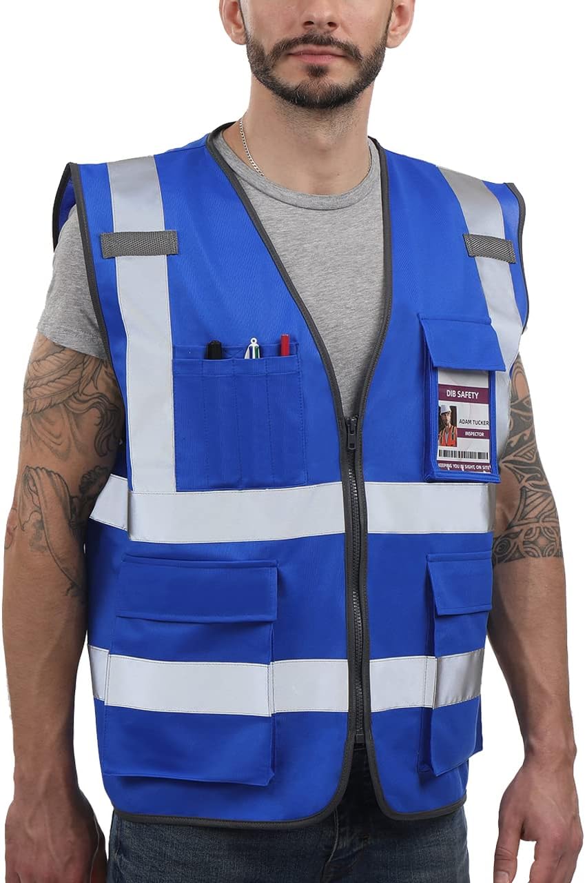 Dib Safety Reflective Safety Vest for Men Women, High Visibility Vest with Pockets and Zipper, ANSI Class 2