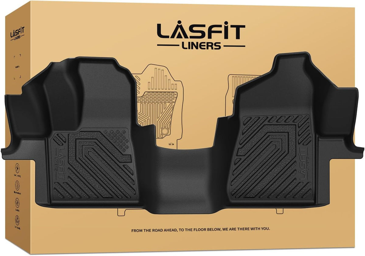 LASFIT Floor Mats for Ford F-150 2021-2026 | F150 Lightning 2022-2025 SuperCrew (Rear w/Fold Flat Storage) Carpet Floor All Weather Car Liners TPE Truck Mats - 1st and 2nd Row, 3pcs Black