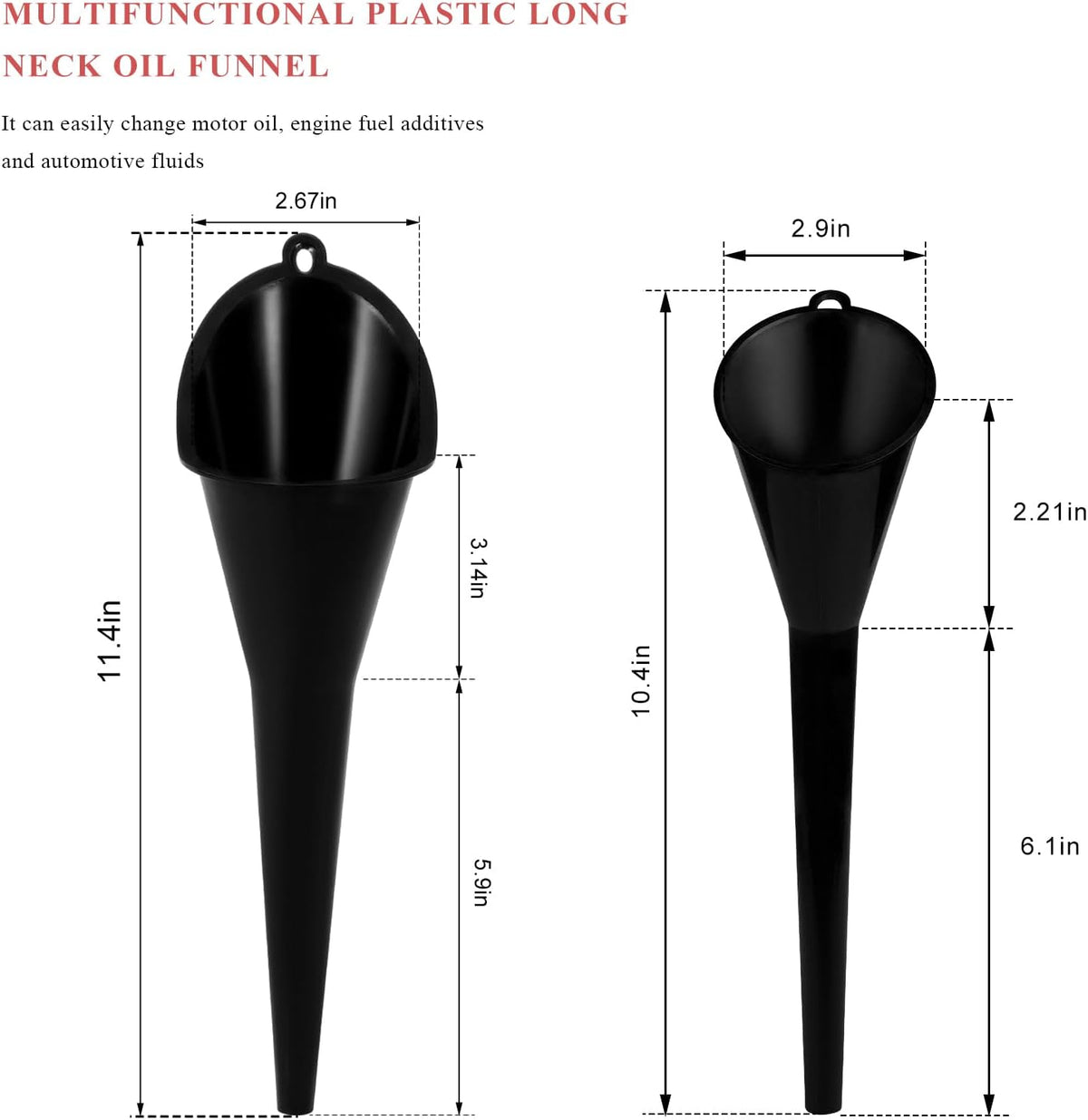 Oil Funnel, Multi-Purpose Plastic Long Neck Oil Funnel, Automotive Use Funnels for Filling Oils Lubricants Water Diesel, Kitchen Funnels for Filling Bottles Jars (Black)