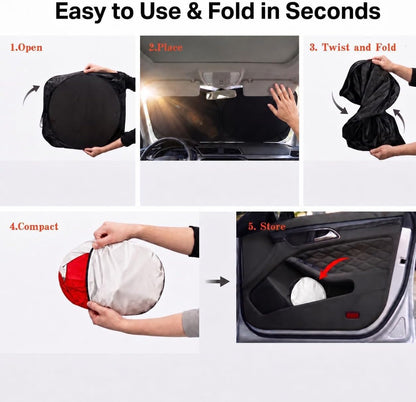 Car Windshield Sun Shade, Funny Cartoon Eyes Sun Visor for Car Windshield Universal Fits Sedan Compact Car Hatchback SUV, UV Heat Protection - 59 x 27.5