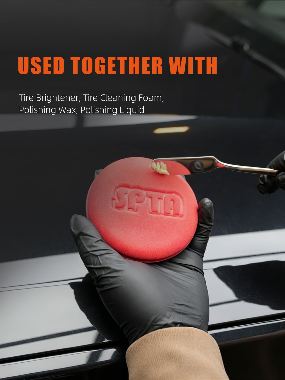 SPTA Tire Shine Applicator, 6Pcs Foam Applicator Pads, Round Shape Side Pressing Hand Polishing Sponge Pads Kit Tire Shine Applicator Pad Tire Dressing Applicator Pad for Applying Tire Shine