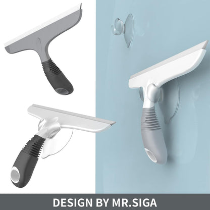 MR.SIGA Multi-Purpose Silicon Squeegee for Window, Glass, Shower Door, Car Windshield, Heavy Duty Window Scrubber, Includes Suction Hook, 10 inch, White & Gray, 1 Pack