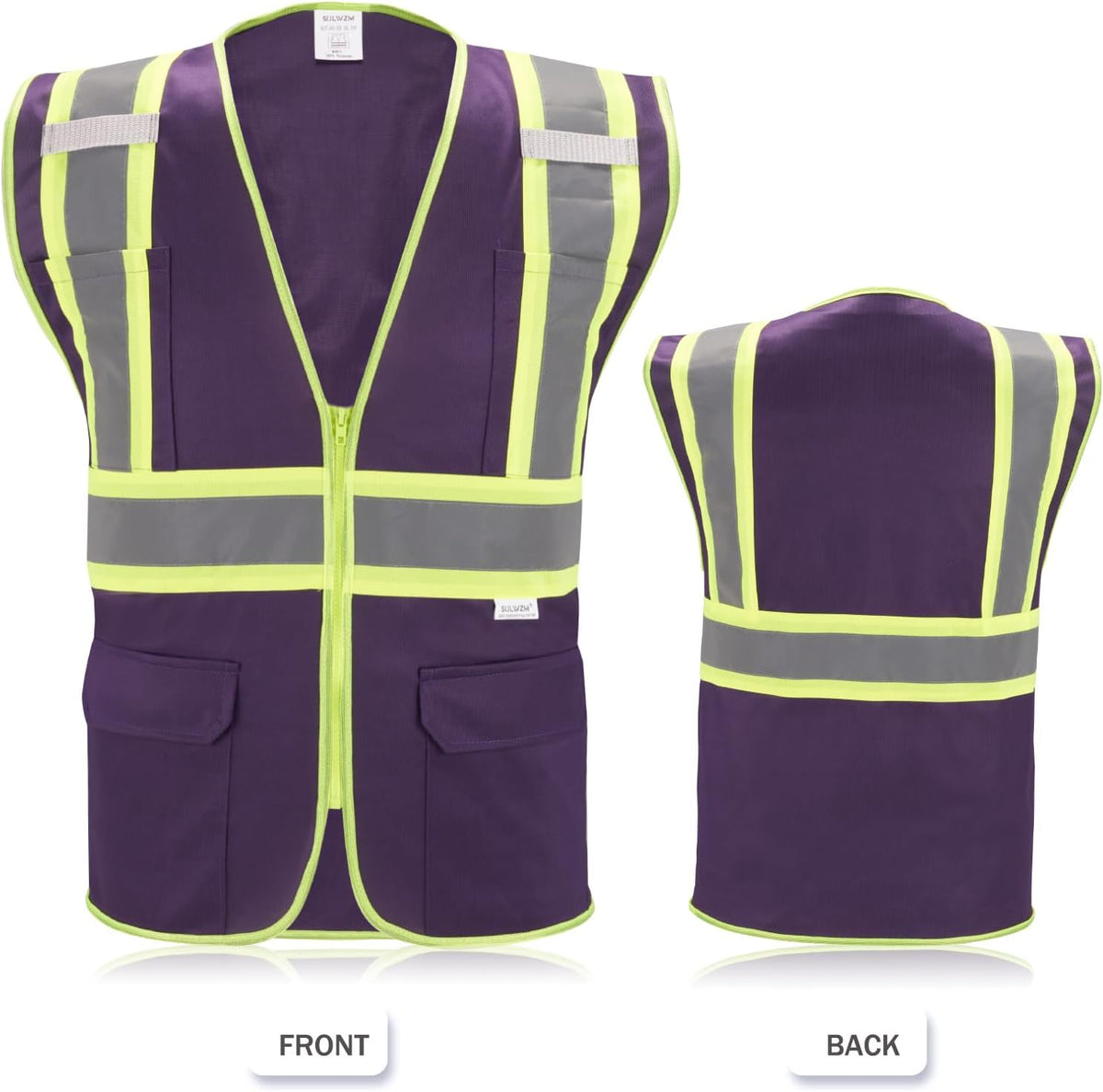 High Visibility Reflective Safety Vest with Zipper and Pockets Orange,M