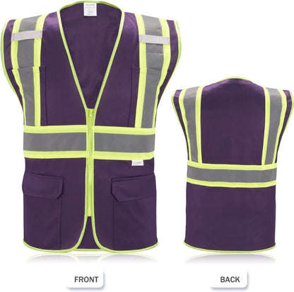 High Visibility Reflective Safety Vest with Zipper and Pockets Orange,M