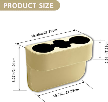 Car Cup Holder, PU Leather Auto Front Seat Organizer, Multifunctional Cup Drink Holders, Gap Filler Storage Box Coin Bucket Console Side Pocket Cell Mobile Phone Holder (Black)
