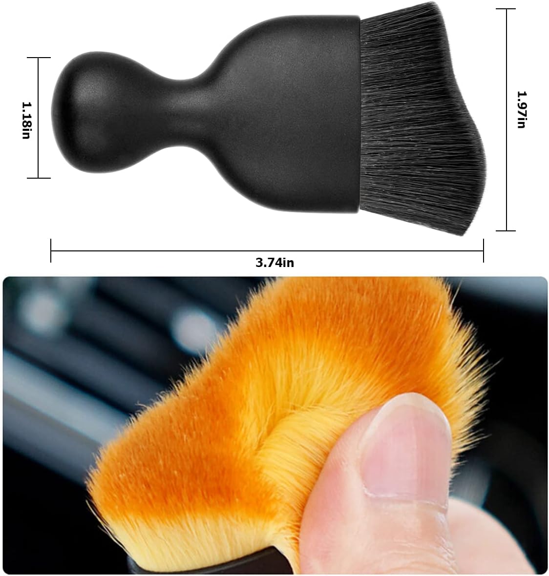 Blilo Car Interior Detailing Brush, Auto Soft Hair Cleaning Brushes, Curved Dirt Dust Collectors, Removal Tool for Dashboard Air Conditioner Vents Leather, Scratch Free (Black/1PCS)