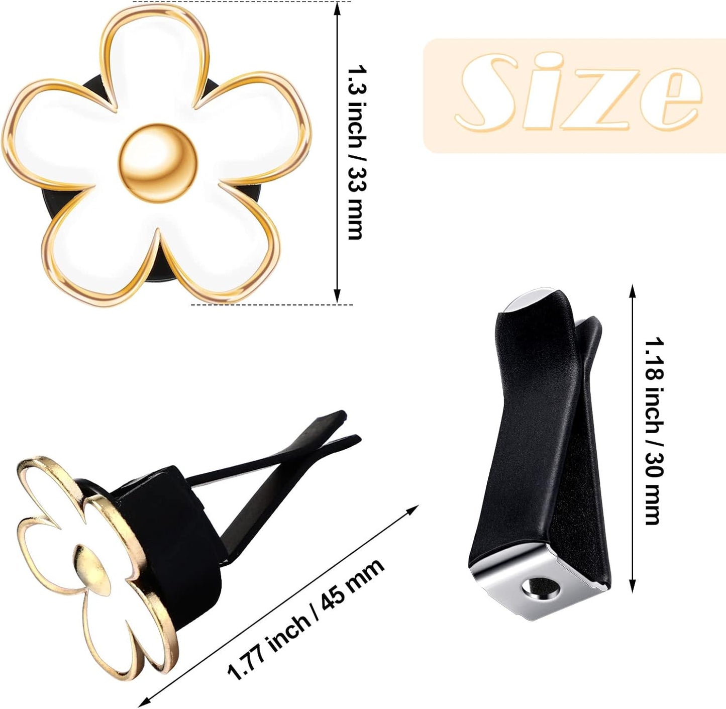 Frienda 6 Pcs Daisy Flower Air Vent Clip Accessories Air Conditioning Outlet Clip Car Air Freshener Dashboard Accessories Charm Car Inter Decor(3 cm, 3.3 cm,White)