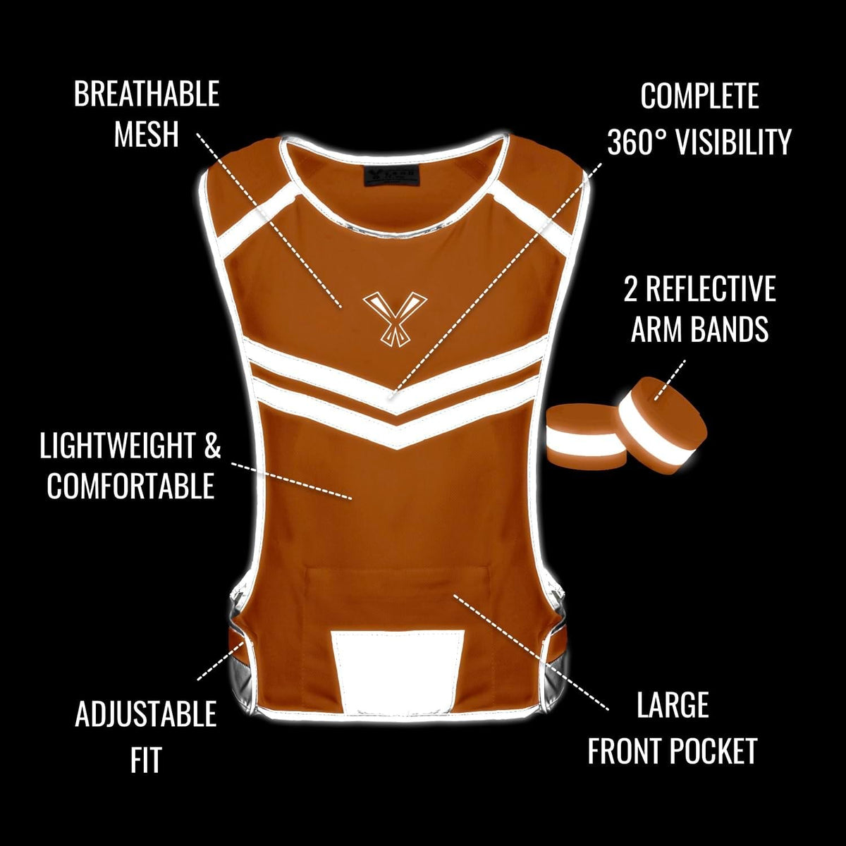 Reflective Running Vest with Pocket & 2 Bands, High-Visibility