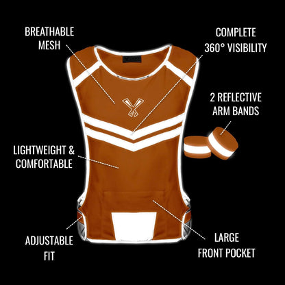 Reflective Running Vest with Pocket & 2 Bands, High-Visibility