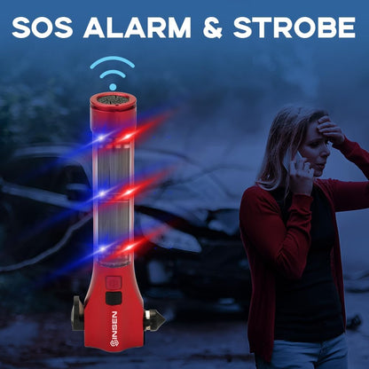SINSEN Car Safety Hammer Flashlight, Tactical Emergency Rescue Tool, LED High Lumens Rechargeable Solar Powered Escape Kit, Window Glass Breaker and Seatbelt Cutter, Self Defense Multi-Function Torch