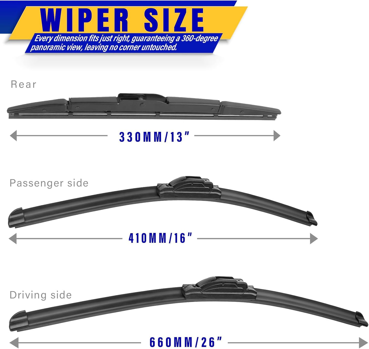 3 wipers Replacement for 2012-2018 Subaru Forester/2015-2019 Subaru Outback, Windshield Wiper Blades Original Equipment Replacement - 26"/17"/14" (Set of 3) U/J HOOK - Colors B