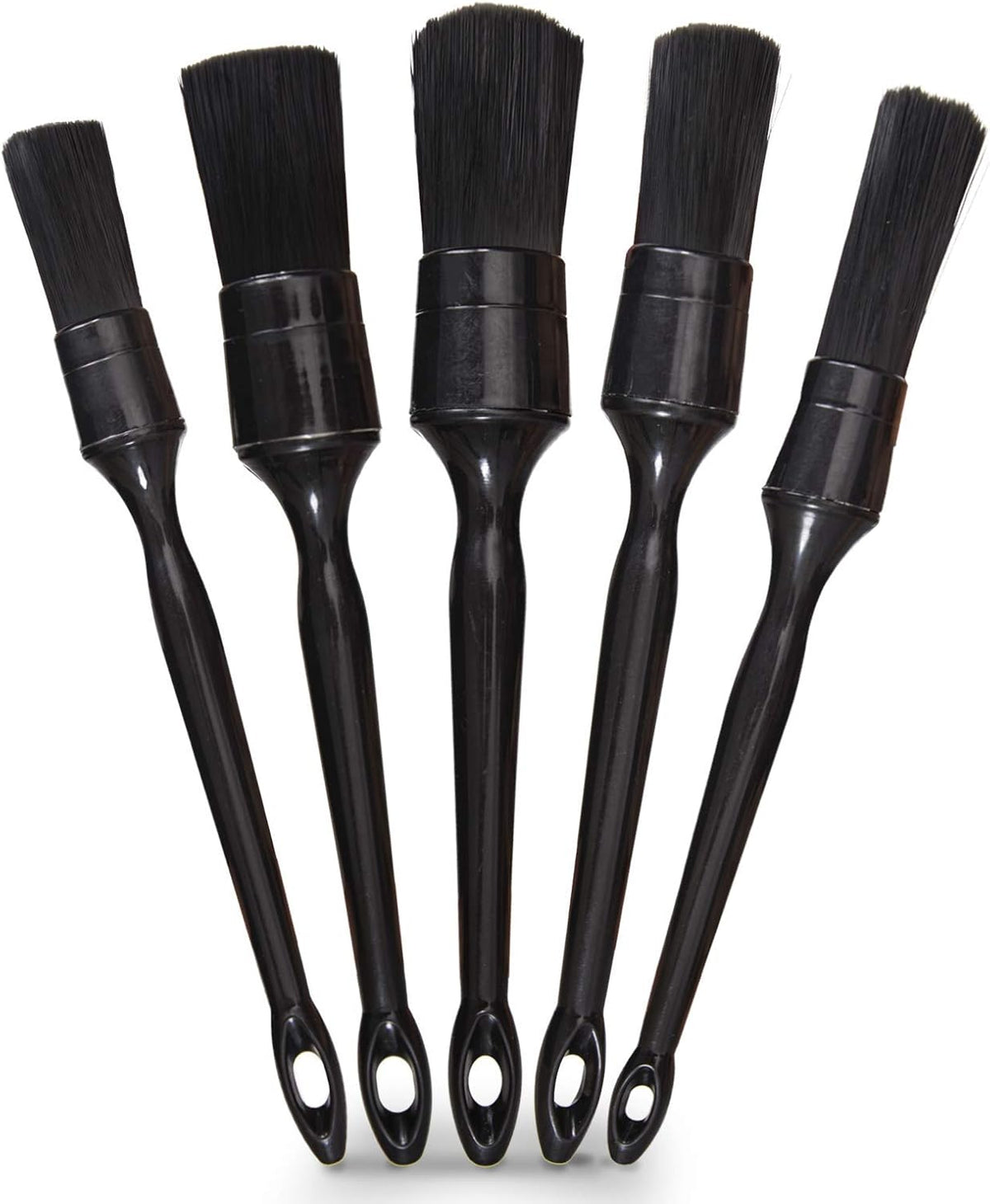 Car Detailing Brush Set, 5 Pack Auto Black Detail Brushes, Comfortable Grip and Scratch-Free Cleaning Brush for Car Interior or Exterior, Wheels, Tires, Engine Bay, Leather Seats, Door Panels, Emblems