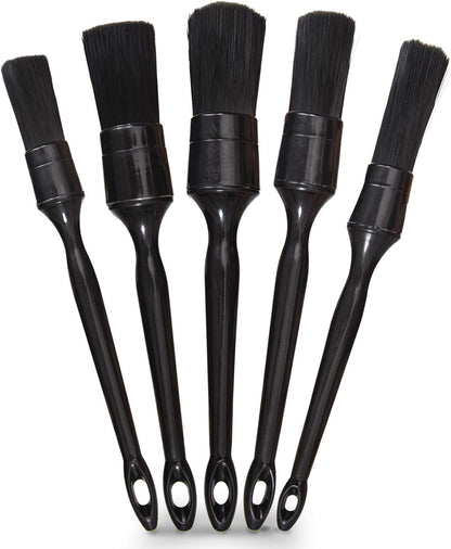 Car Detailing Brush Set, 5 Pack Auto Black Detail Brushes, Comfortable Grip and Scratch-Free Cleaning Brush for Car Interior or Exterior, Wheels, Tires, Engine Bay, Leather Seats, Door Panels, Emblems