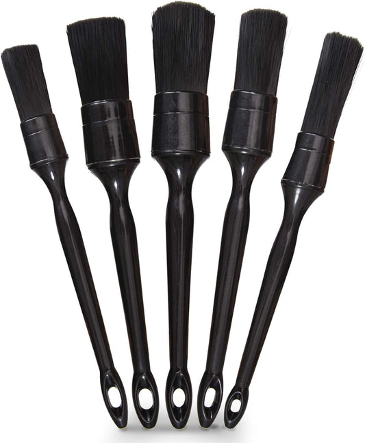Car Detailing Brush Set, 5 Pack Auto Black Detail Brushes, Comfortable Grip and Scratch-Free Cleaning Brush for Car Interior or Exterior, Wheels, Tires, Engine Bay, Leather Seats, Door Panels, Emblems