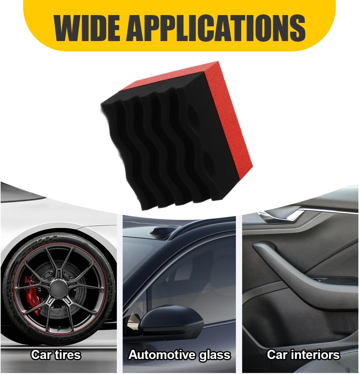 Car Tire Dressing Applicator Pad, Soft Sponge Tire Shine Applicator, Reusable Washable Wax Sponge, Anti-Spill Corrugated Surface Tire Care Cleaning Pad for Auto Detailing(Black&Green)