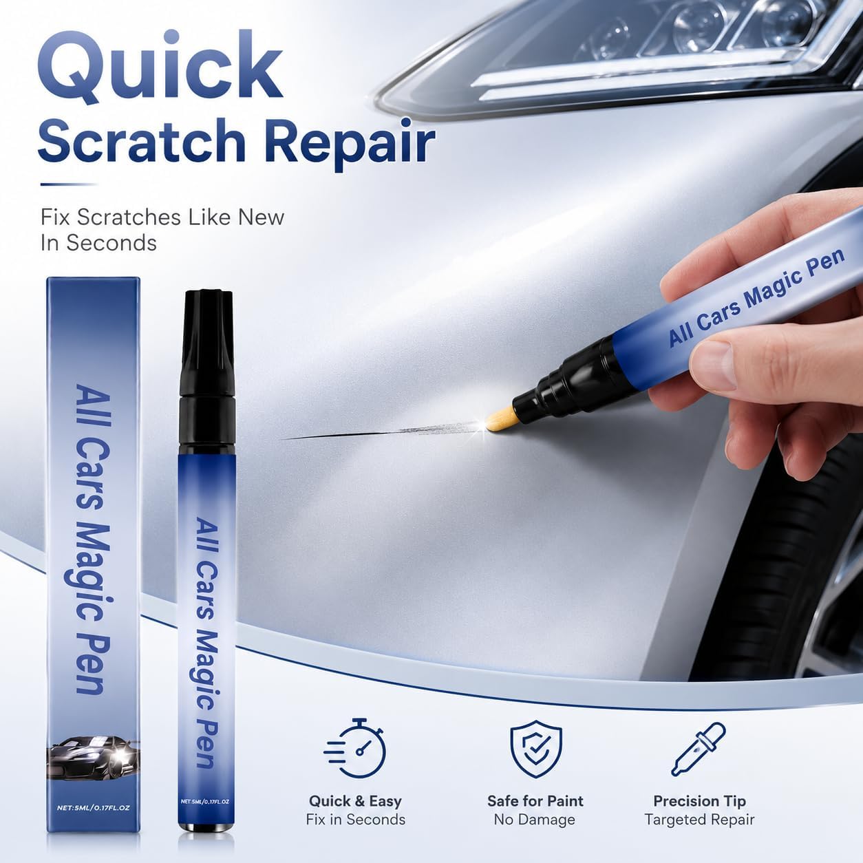 All Cars Magic Pen for Car Scratches Remover, Quick Paint Scratch Repair Magic Car Scratch Removal Pen Flawless for All Vehicles, Easy Use Weatherproof Fits All Cars Colors