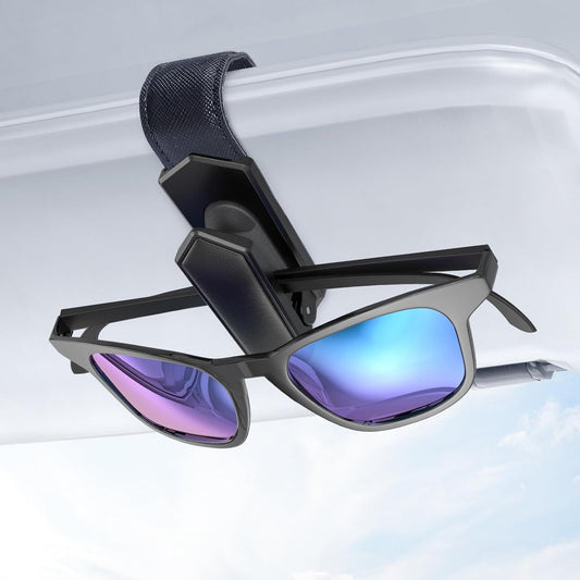 Veharvim Sunglass Holder for Car (One-Handed-Operation, Gentle & Secure Hold, Silicone Padded, Universal Fit, Metal Clip) Visor Sunglass Holder Clip,Visor Sunglass Car (Black, 2 Pack)