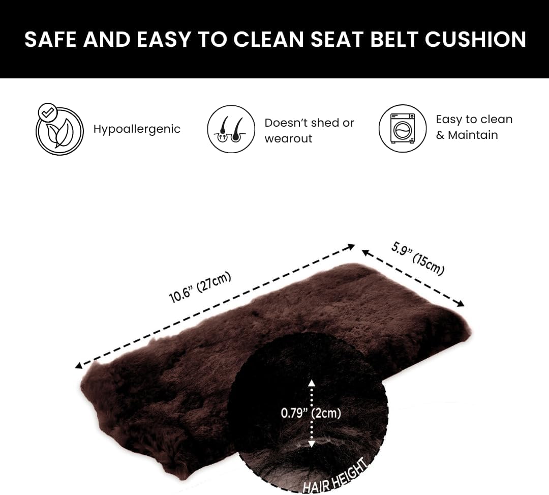Andalus Brands 2 Pack Genuine Merino Wool Sheepskin Seat Belt Cover – Soft Shoulder Pad, Neck Cushion Protector – Authentic Car Accessories (Pearl)