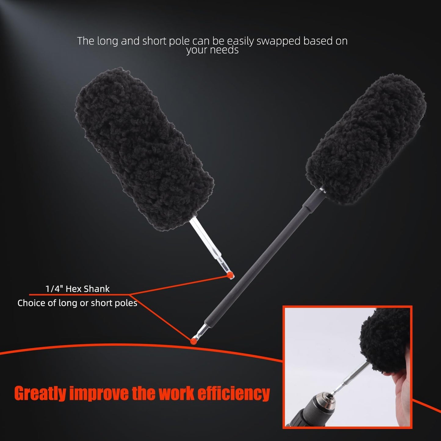 Drill Wheel Brush, Drill Microfiber Wheel Brush, SPTA 1 Pc Soft Microfiber Extended Reach Rim Drill Wheel Brush,with 1 adddtional Drill Adapter for Electric Drill -DF068