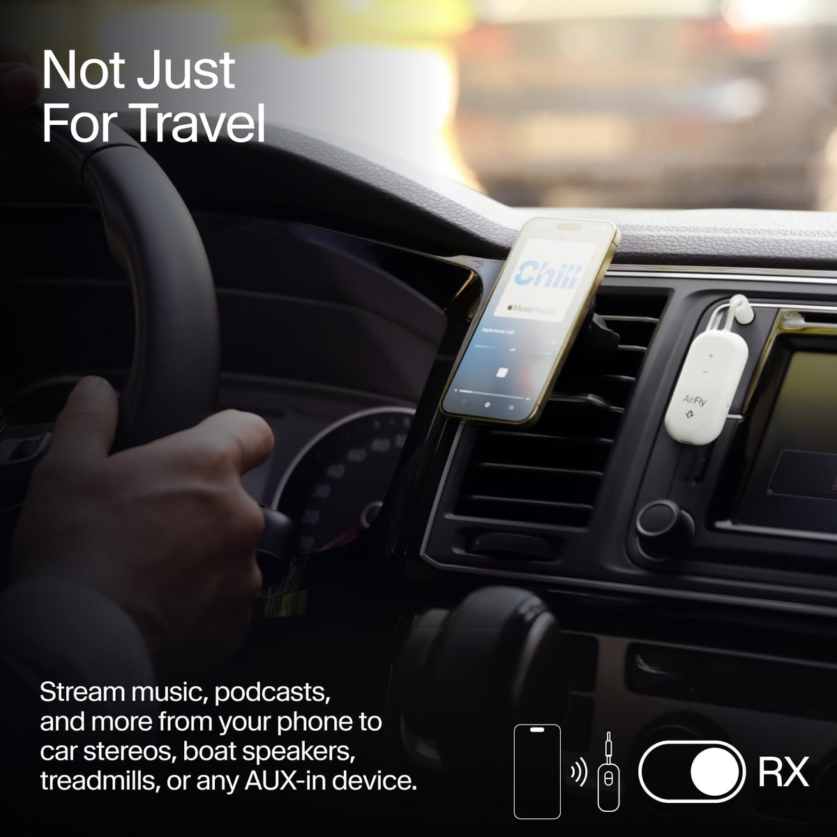 AirFly Pro 2 Deluxe – Bluetooth Adapter for Airplane, Pair 2 AirPods or Wireless Headphones – 3.5mm AUX Bluetooth Transmitter/Receiver for Cars, Boats, Treadmills, TVs – Airplane Travel Essentials