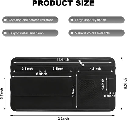 Car Sun Visor Organizer, Leather Sun Visor Pocket Organizer Case with Multi-Pocket Net Zipper, Suede Note Holder Car Visor Storage Pouch for Card Pen Sunglasses Document (Gray)