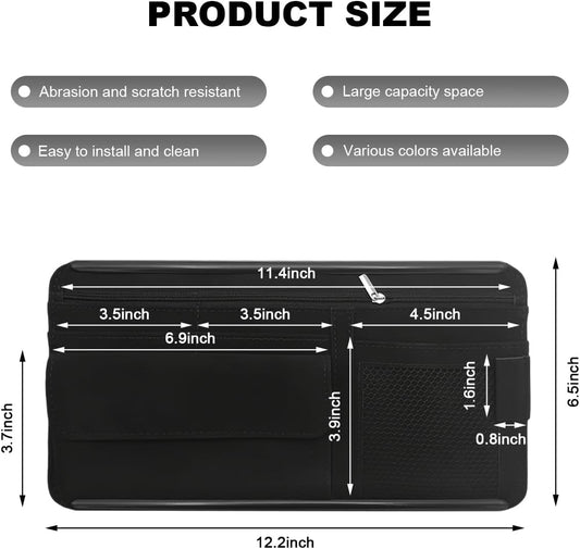 Car Sun Visor Organizer, Leather Sun Visor Pocket Organizer Case with Multi-Pocket Net Zipper, Suede Note Holder Car Visor Storage Pouch for Card Pen Sunglasses Document (Gray)