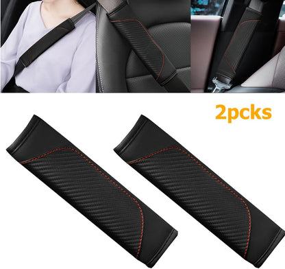 Osilly 2PCS Car Seat Belt Cover, Carbon Fiber Seatbelt Shoulder Protection, Soft Car Seat Belt Strap Cushion Protect Your Neck and Shoulder, Car Accessories Seat Belt Pad for Car Truck (Red)