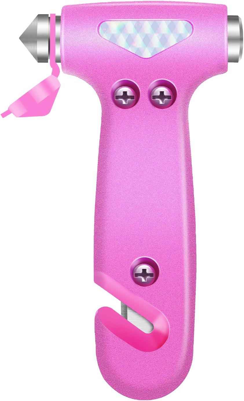 Car Glass Breaker and Seatbelt Cutter, Emergency Escape Tool, Pink | Built with ABS Handle and Carbon Steel Tip, Compact Design for Car Doors, Seats and Glove Box, Practical Gift for Driver