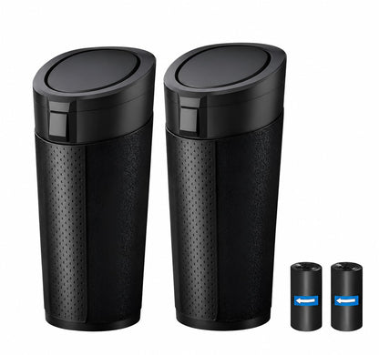 Car Trash Can Bin with Lid, 2 Packs,Mini Small Garbage Can Bin,Cup Holder Trash Can for Vehicle, Car's Door, Back Seat - Leakproof Portable Dustbin (Black)
