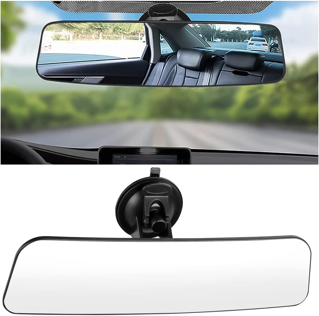 8sanlione Car Rearview Mirrors, Shock Resistant Interior Clip-on Panoramic Rear View Mirror for Car, Wide Viewing Range, 12 inch HD Universal Use for Cars, SUVs, Trucks, Vehicles (White)