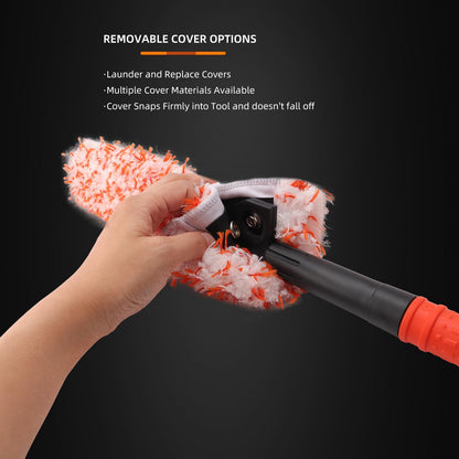 SPTA Car Wheel Brush Set, 2Pcs Microfibre Rim Brush with Extra 2 Large and 2 Small Interchangeable Microfiber Covers, Rim Cleaner Brush for Wheel Cleaning, Wheel Cleaning Brush for All Wheel Types