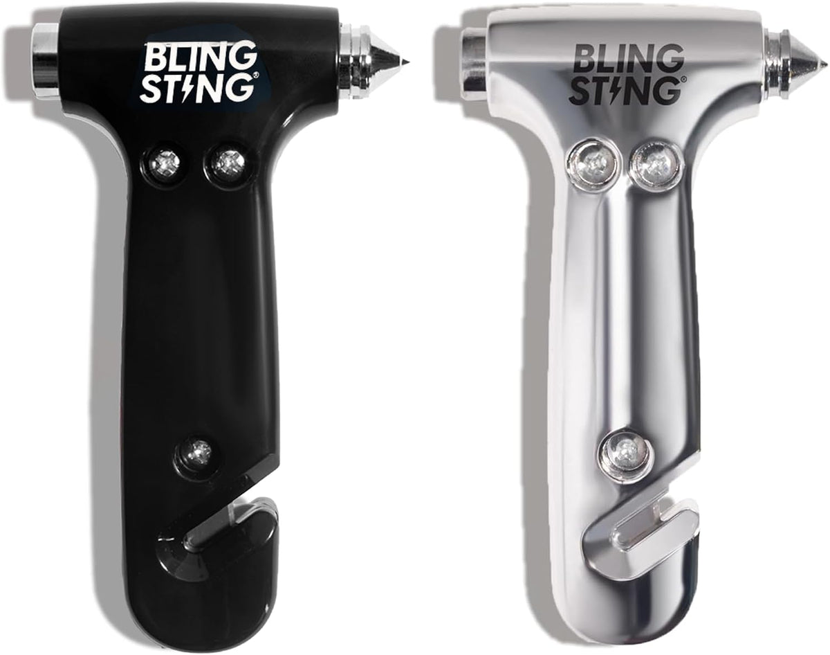 BLINGSTING Safety Hammer - Emergency Automotive Escape Tool with Window Breaker, Seat Belt Cutter & Adjustable Car Visor Strap - Tempered Glass Breaker - Steel Blade - Rose Gold (1 Count)