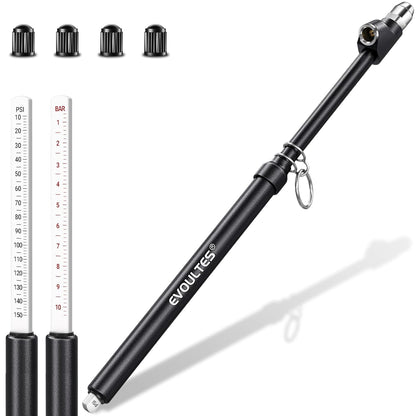 EVOULTES Heavy Duty Tire Pressure Gauge, Straight-On Dual Head Air Pressure Gauge Range 10-150 PSI, Air Gauge & 4 Valve Caps, Semi Truck Tire Gauge for Truck, RV, Car