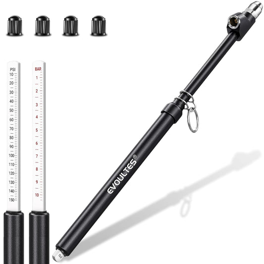 EVOULTES Heavy Duty Tire Pressure Gauge, Straight-On Dual Head Air Pressure Gauge Range 10-150 PSI, Air Gauge & 4 Valve Caps, Semi Truck Tire Gauge for Truck, RV, Car