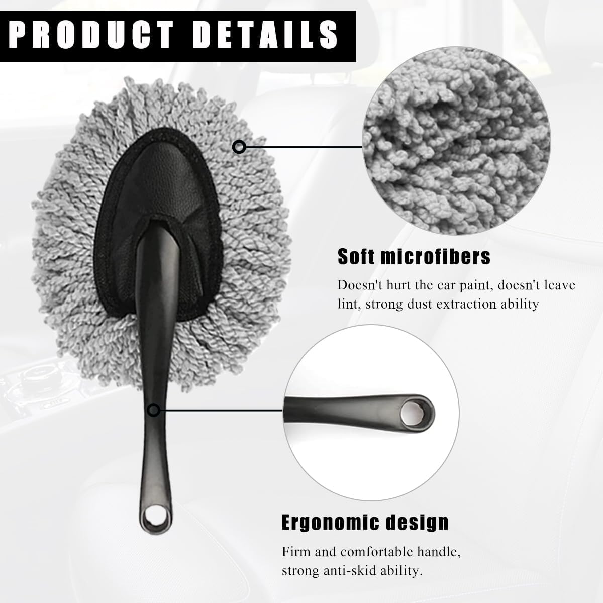 KVAEY Car Dash Duster Brush, Super Soft Microfiber Multi-Functional Car Cleaning Brush, Scratch Free Dash Dusting Tool with a Anti-Skid Handle for Vehicle Home Kitchen Cleaning (Gray)