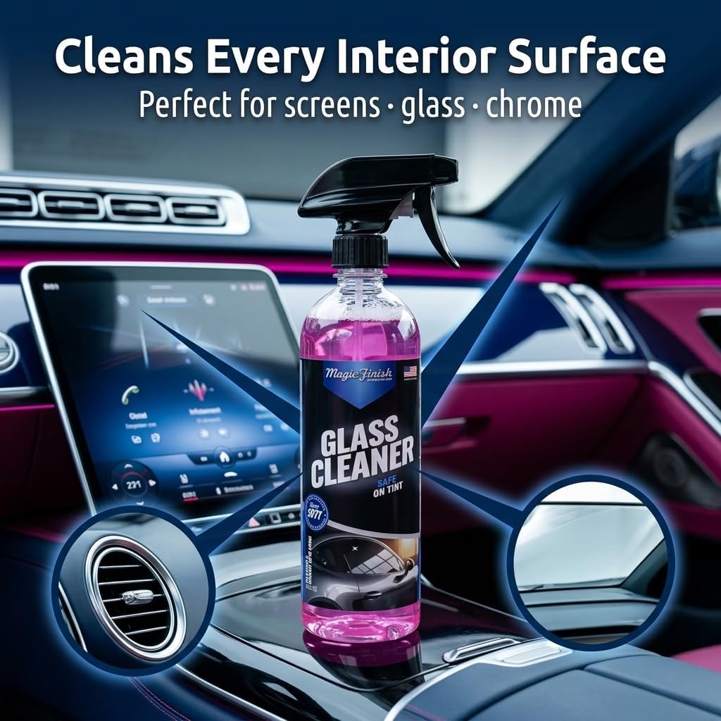 Magic Finish Car Glass Cleaner (16 fl oz) – Ammonia-Free Window Cleaner Spray for Interior & Exterior Auto Glass – Anti-Fog, Streak-Free Car Cleaning Supplies for Tint, Mirrors & Screens