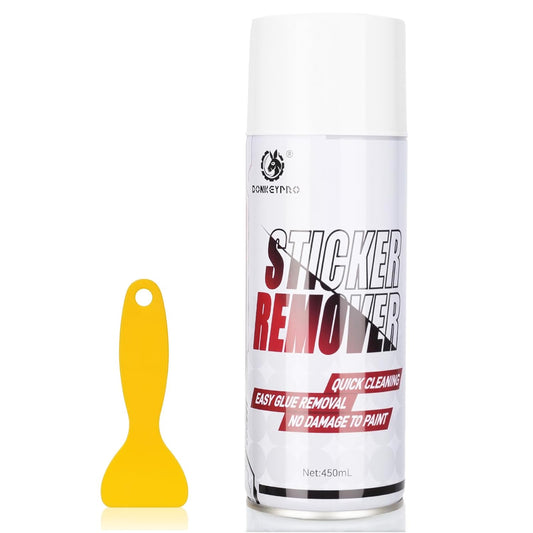 Donkeypro Adhesive Remover - 15 fl.oz Sticker Remover Spray with Scraper, Safely Removes Sticky Residue, Grease, Tape, Labels, Decals, Tree Sap, Bug, Tar, Wax on Car Paint & Glass