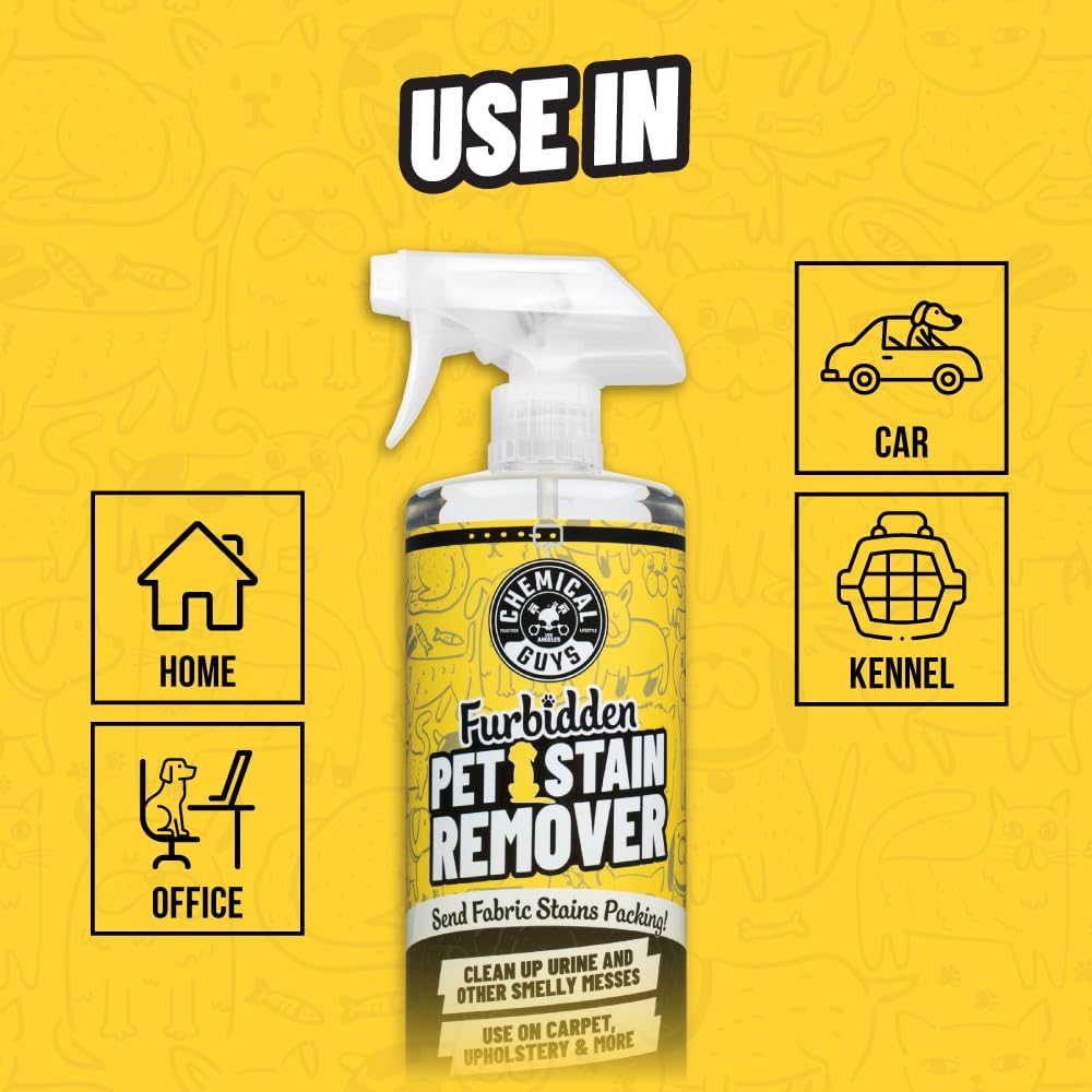 Chemical Guys Furbidden Pet Stain Remover for Car & Home, Carpet & Upholstery Cleaner, Eliminates Pet Odors & Stains from Urine & Vomit, Multi-Surface Pet Odor Neutralizer - 16 oz