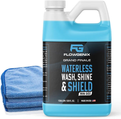 Flowgenix™ Waterless Car Wash Spray - Grand Finale - Motorcycle Cleaner & Car Wax Polish (8 oz) - Ceramic Coating - Incl. 2 Microfiber Towels - Quick Detailer Spray to Make Your Vehicle Shine