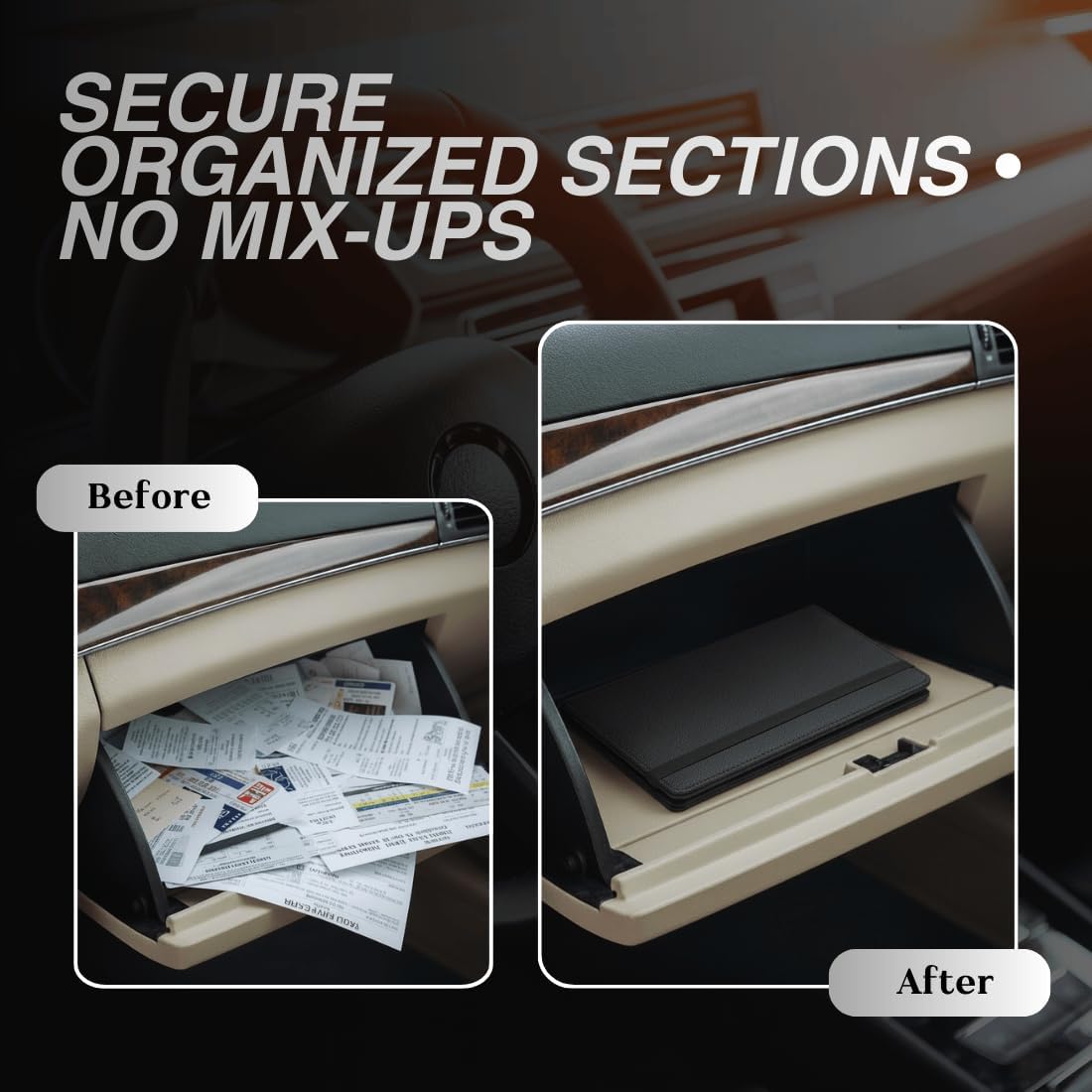 LINTRU Car Insurance and Registration Card Holder, Fits Folded Registration Papers, Double-Stitched Rigid Backing, Secure Elastic Closure, Vehicle Document Organizer, Car Accessories for Men & Women