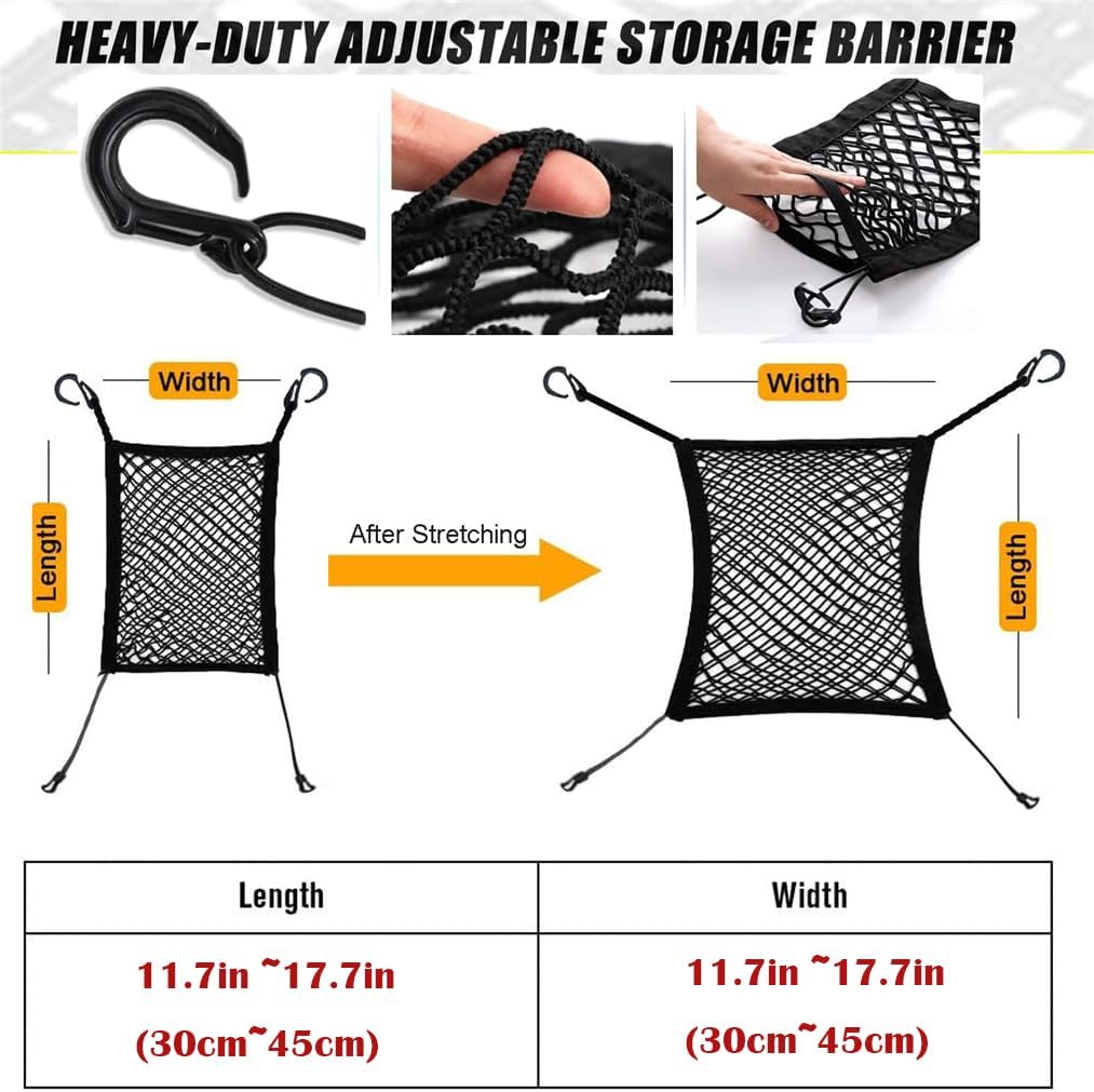 DYKESON Dog Car Net Barrier Pet Barrier with Car Mesh Organizer for Dog & Child, Safety Divider with Upgraded Storage Pouch, Easy Install for Cars & SUVs