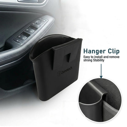 ZONETECH Portable Hanging Mini Car Garbage Can – Classic Black Trash Container - Premium Quality Automotive Universal Compact Traveling Wastebasket for Vehicle,Office, Home (1-Pack)